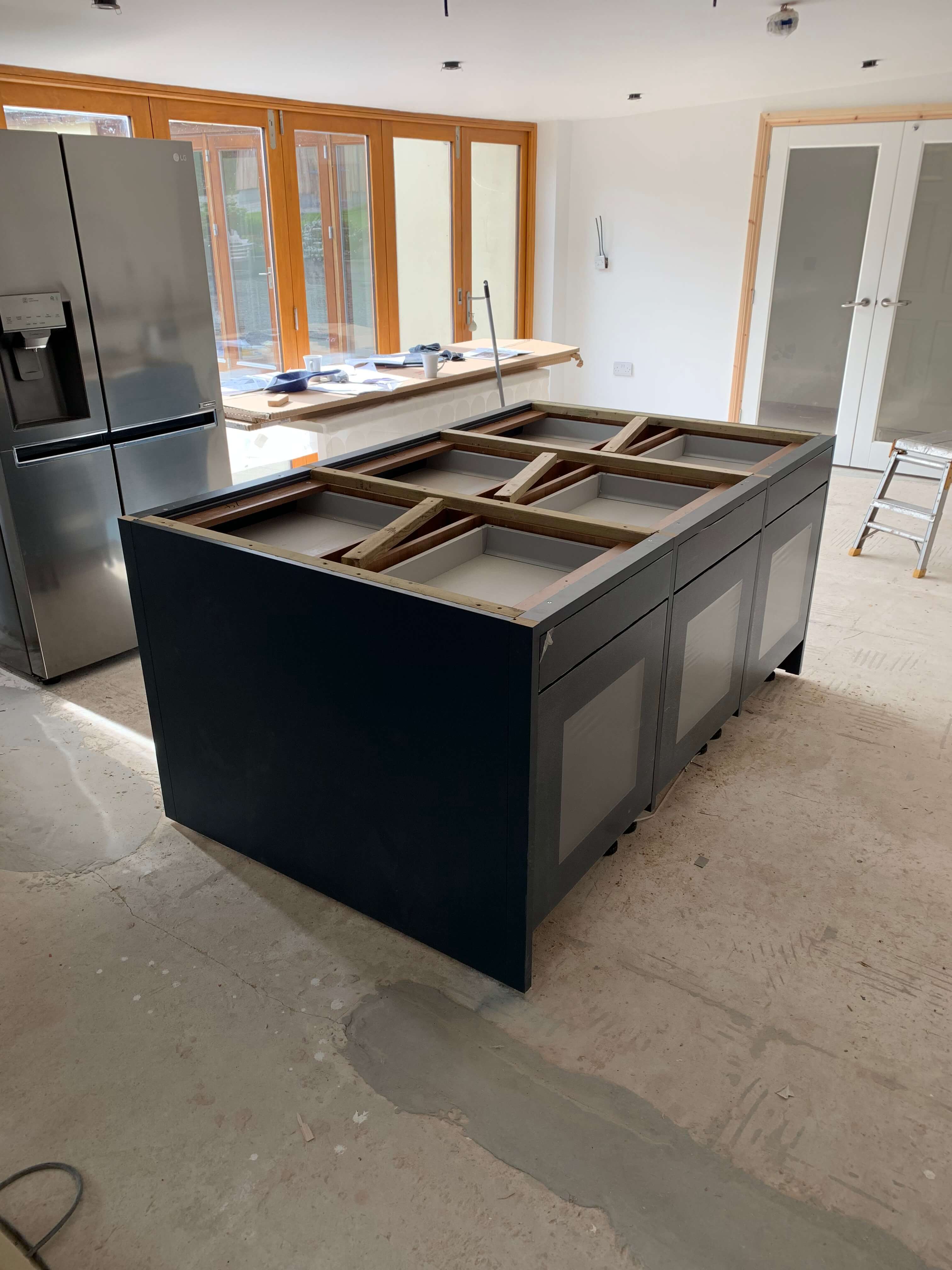 Island cabinets ready for the worktop